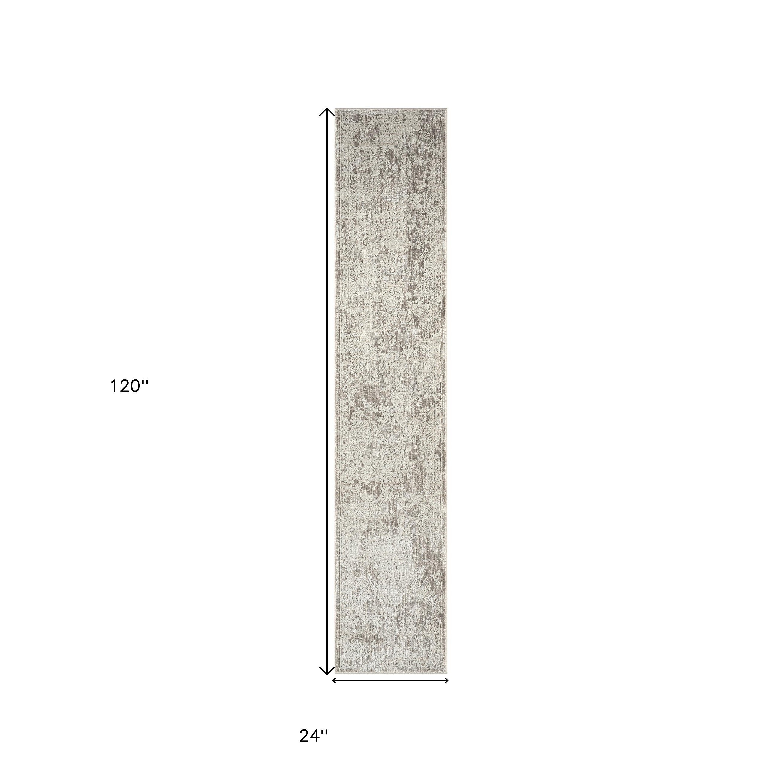 2' X 10' Gray Abstract Distressed Runner Rug