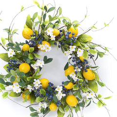 22" Green and Yellow Summer Blueberry and Lemons Artificial Wreath