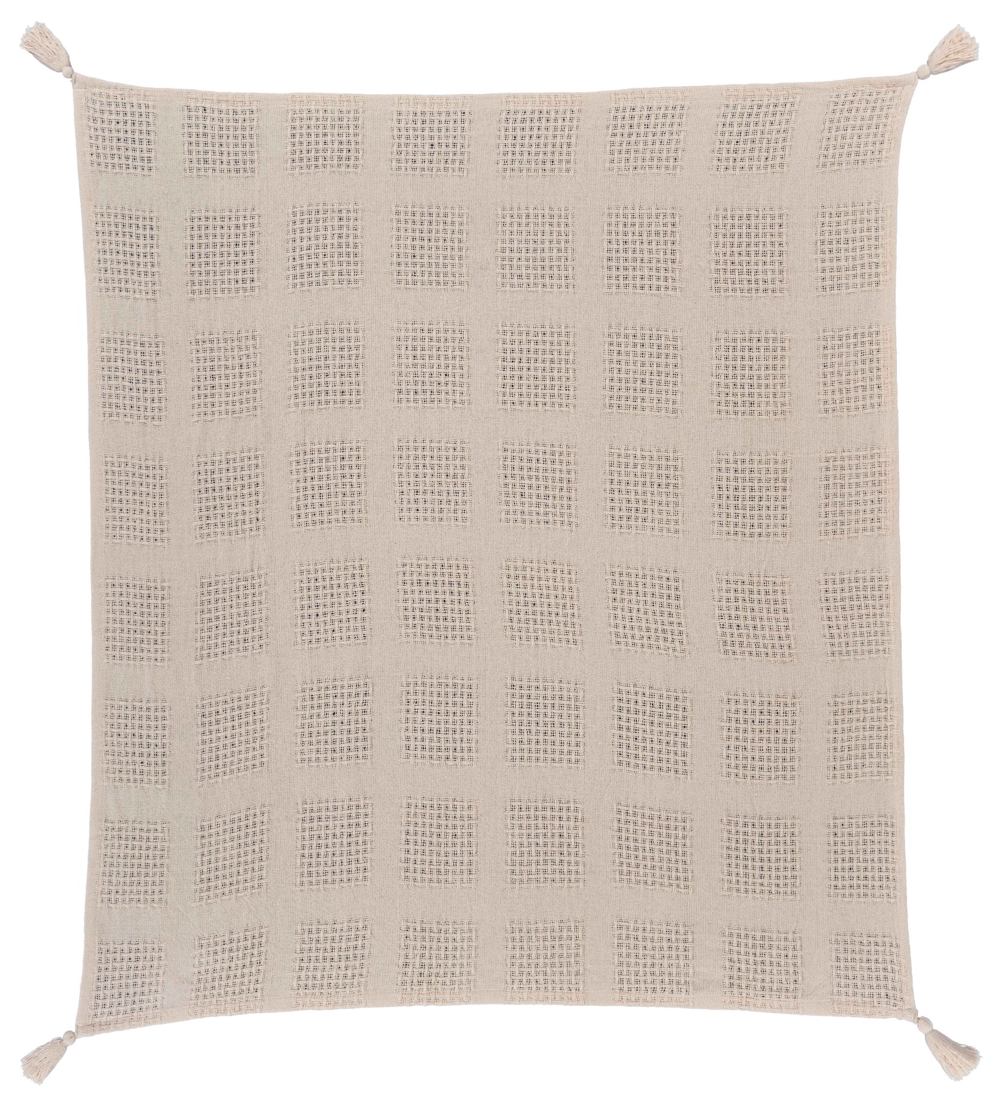 Cream Woven Cotton Solid Color Throw Blanket