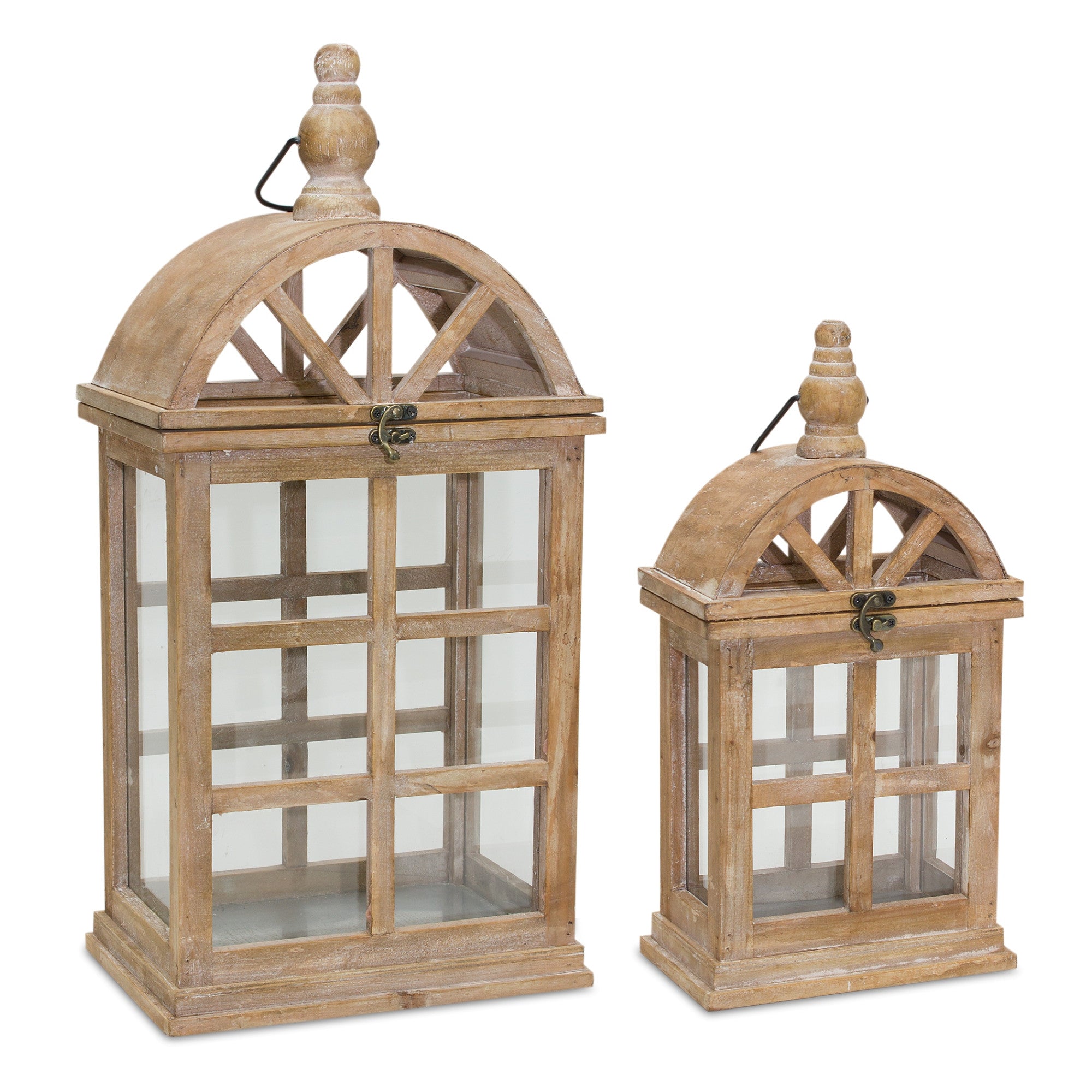 Set Of Two Brown Flameless Floor Lantern Candle Holder