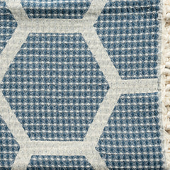 Blue and Off White Woven Cotton Geometric Throw Blanket