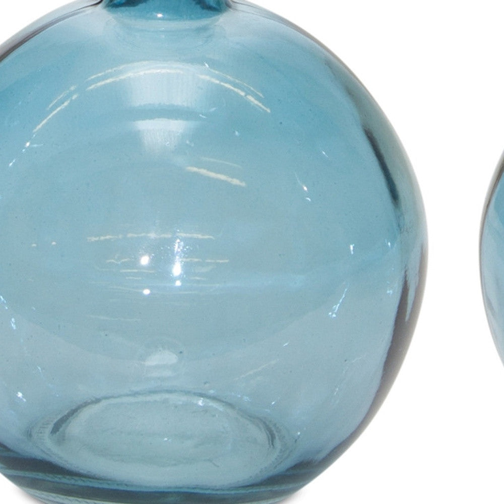 Set of two 6" Crystal Glass Blue Round Table Vase