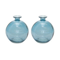 Set of two 6" Crystal Glass Blue Round Table Vase