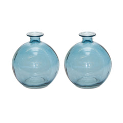 Set of two 6" Crystal Glass Blue Round Table Vase