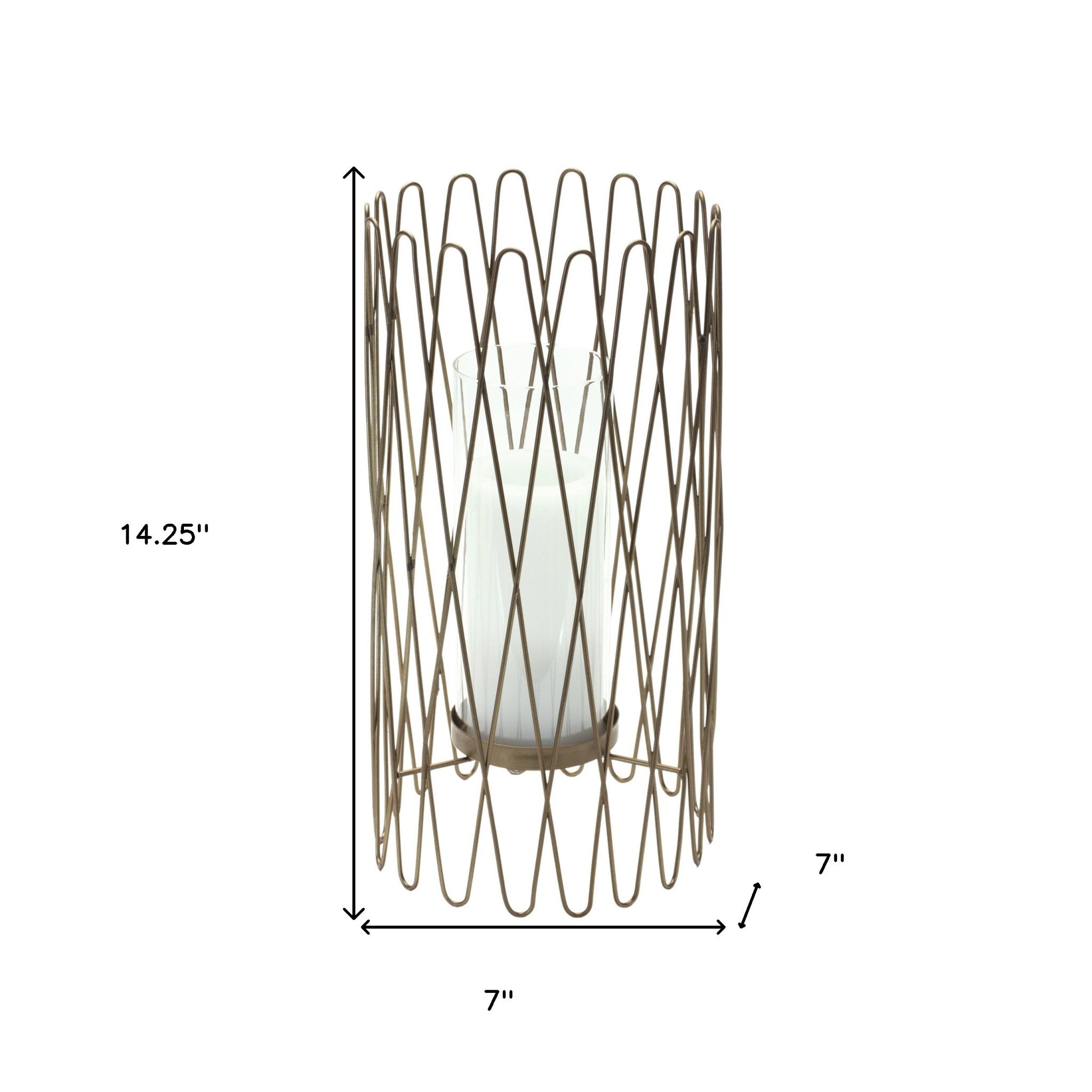 14" Gold Flameless Floor Hurricane Candle Holder