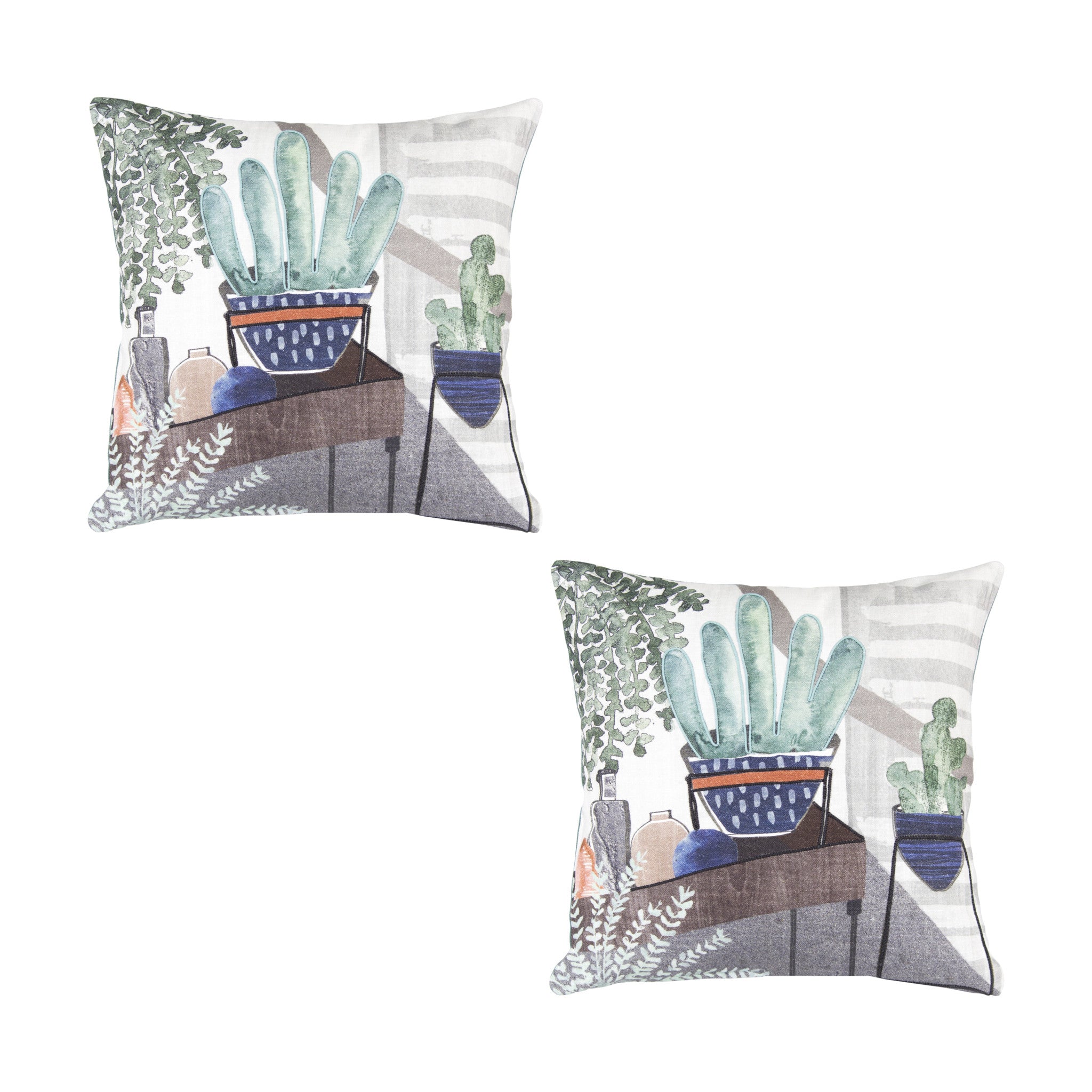 Set Of Two 15 x 6 Green Cotton blend Zippered Pillow
