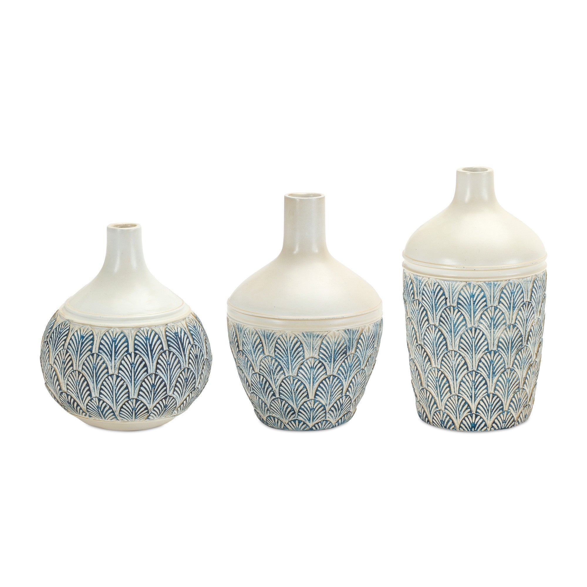 Set Of Three 6" Polyresin Blue and White Round Table vase