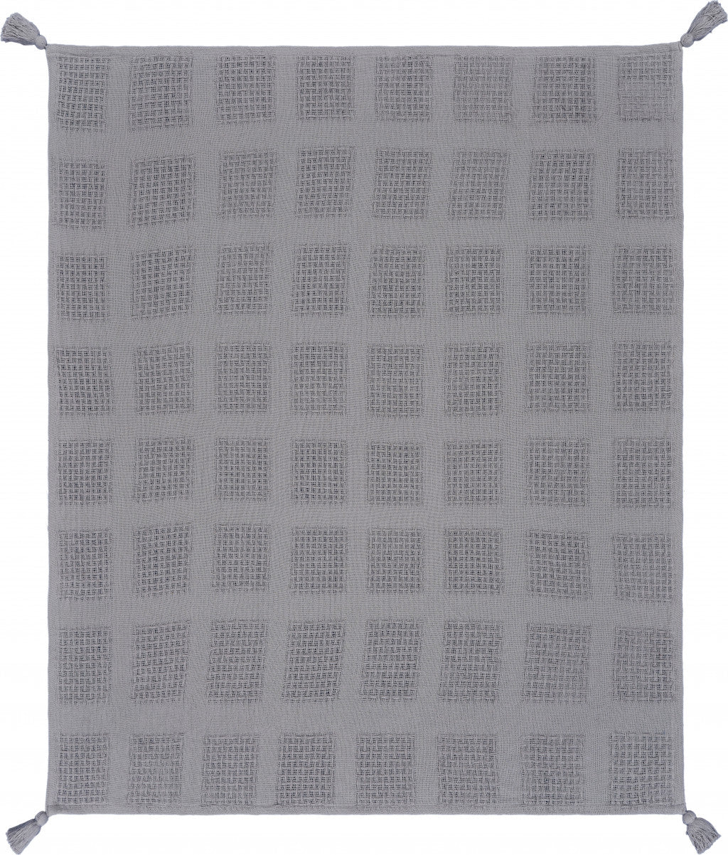 Gray Woven Cotton Solid Color Throw Blanket