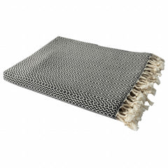 Black and White Woven Cotton Geometric Throw Blanket