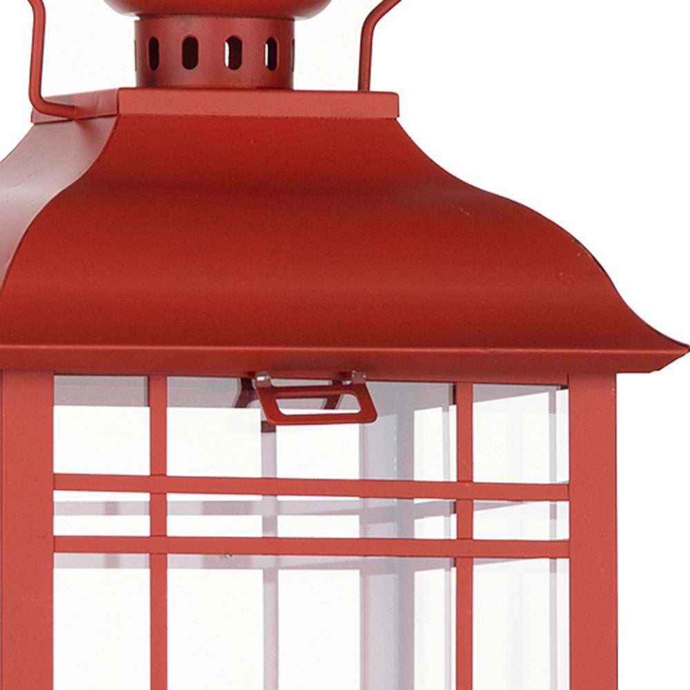 Set Of Three Red Flameless Floor Lantern Candle Holder