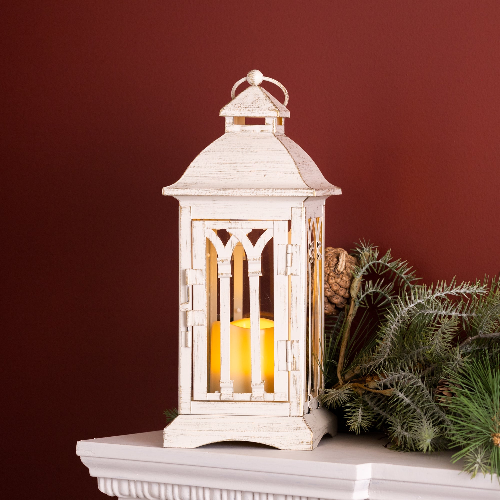 Set Of Two Beige LED Floor Lantern Candle Holder