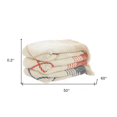 Beige Woven Cotton Striped Throw Blanket