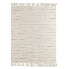 Cream Woven Cotton Striped Throw Blanket
