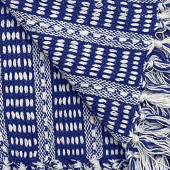 Blue and White Woven Cotton Striped Throw Blanket
