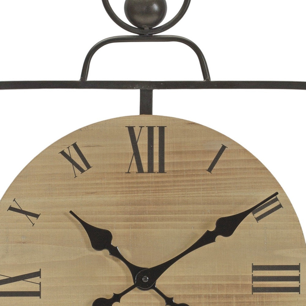 18" Square Brown and Black Wood and Solid Wood Analog Wall Clock