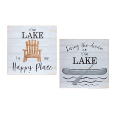 Set Of Two White Solid Wood Lake Wall Decor