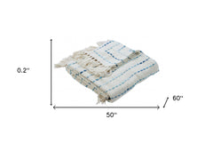 Cream Woven Cotton Striped Throw Blanket