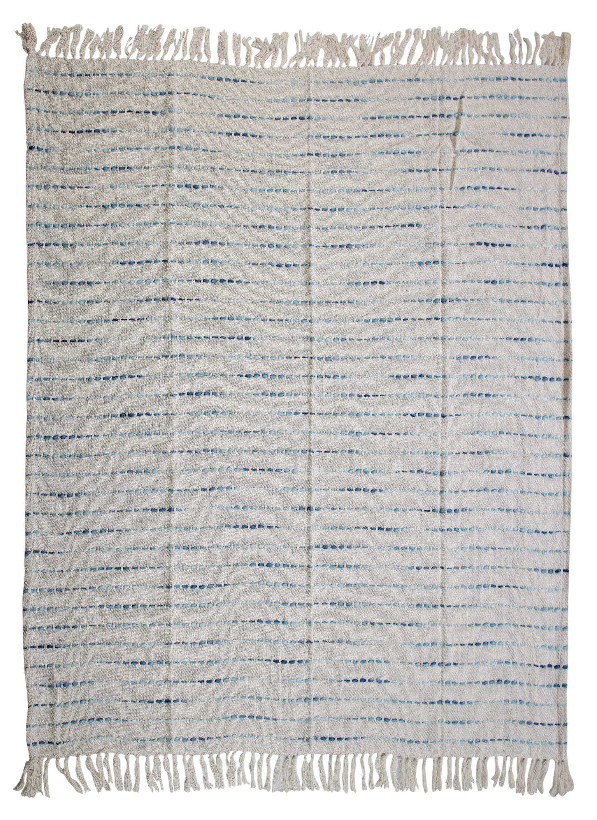 Cream Woven Cotton Striped Throw Blanket