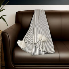 Black and White Woven Cotton Striped Throw Blanket