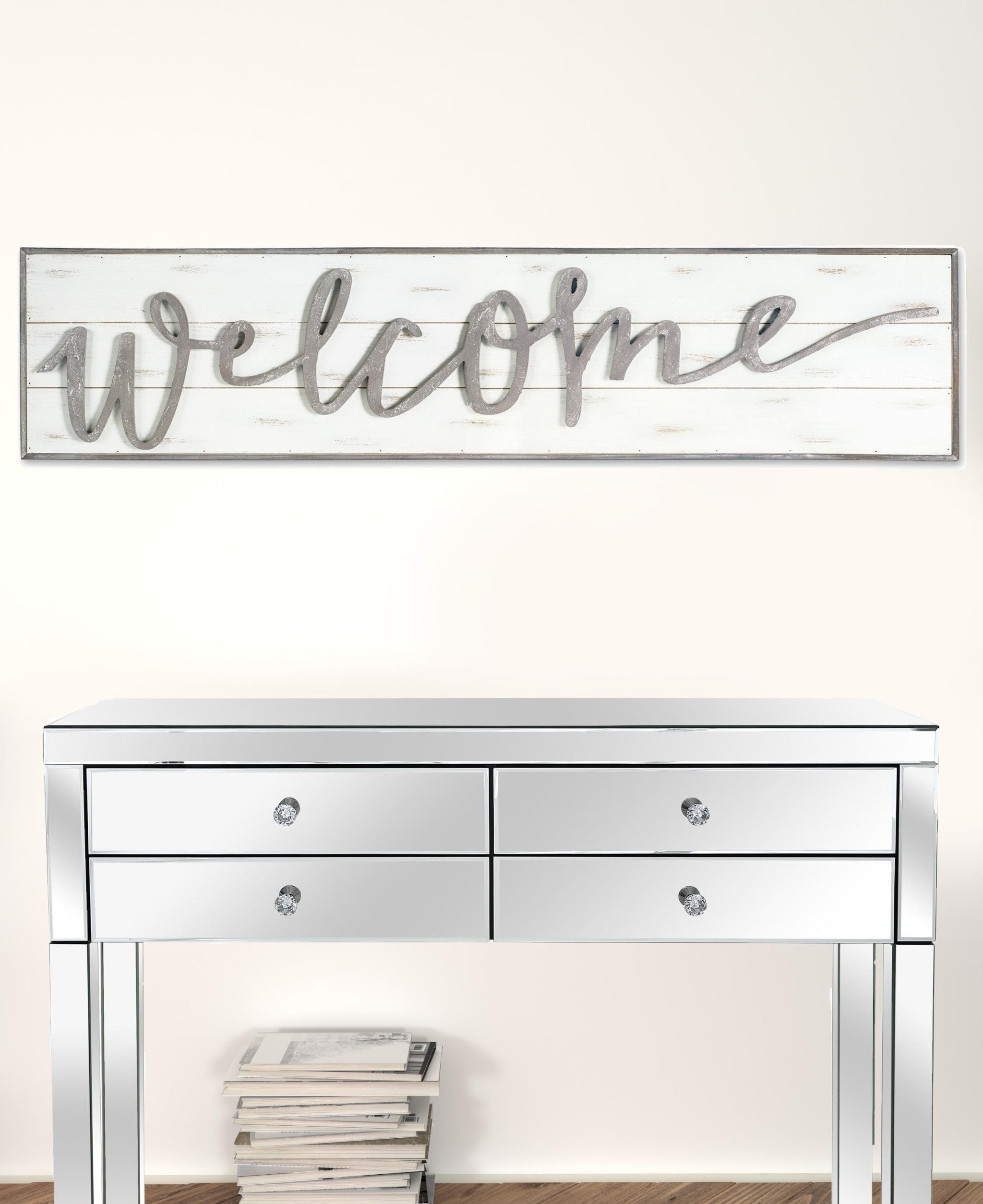 White Solid Wood Welcome Wall Decor