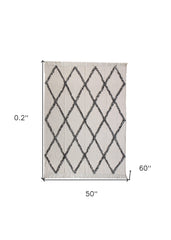 Cream Woven Cotton Geometric Throw Blanket