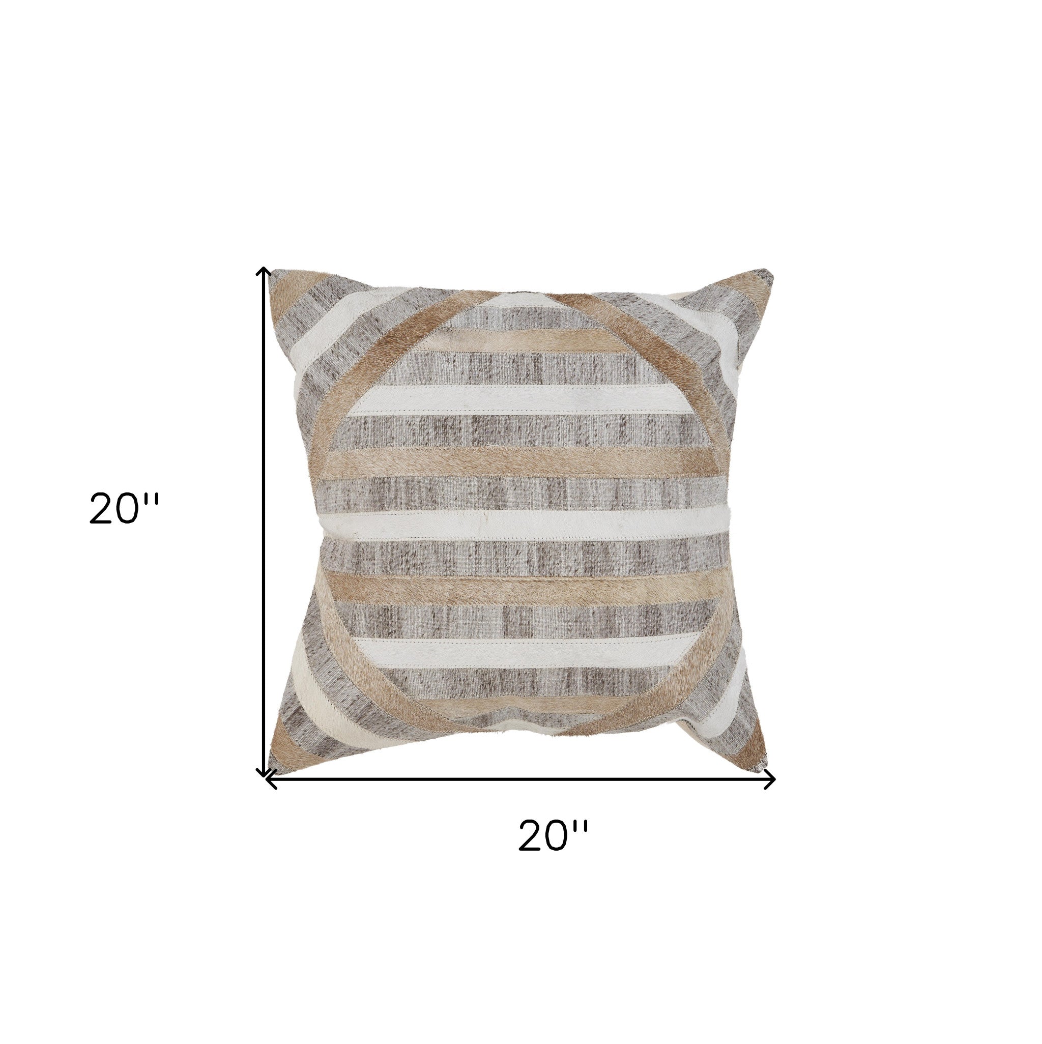 20" X 20" Beige and Brown Striped Faux Leather Zippered Pillow