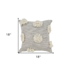 18" X 18" Gray and Ivory Geometric Cotton Zippered Pillow With Tassels