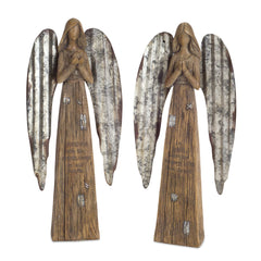 Set Of Two 14" Brown Polyresin Angel Figurine