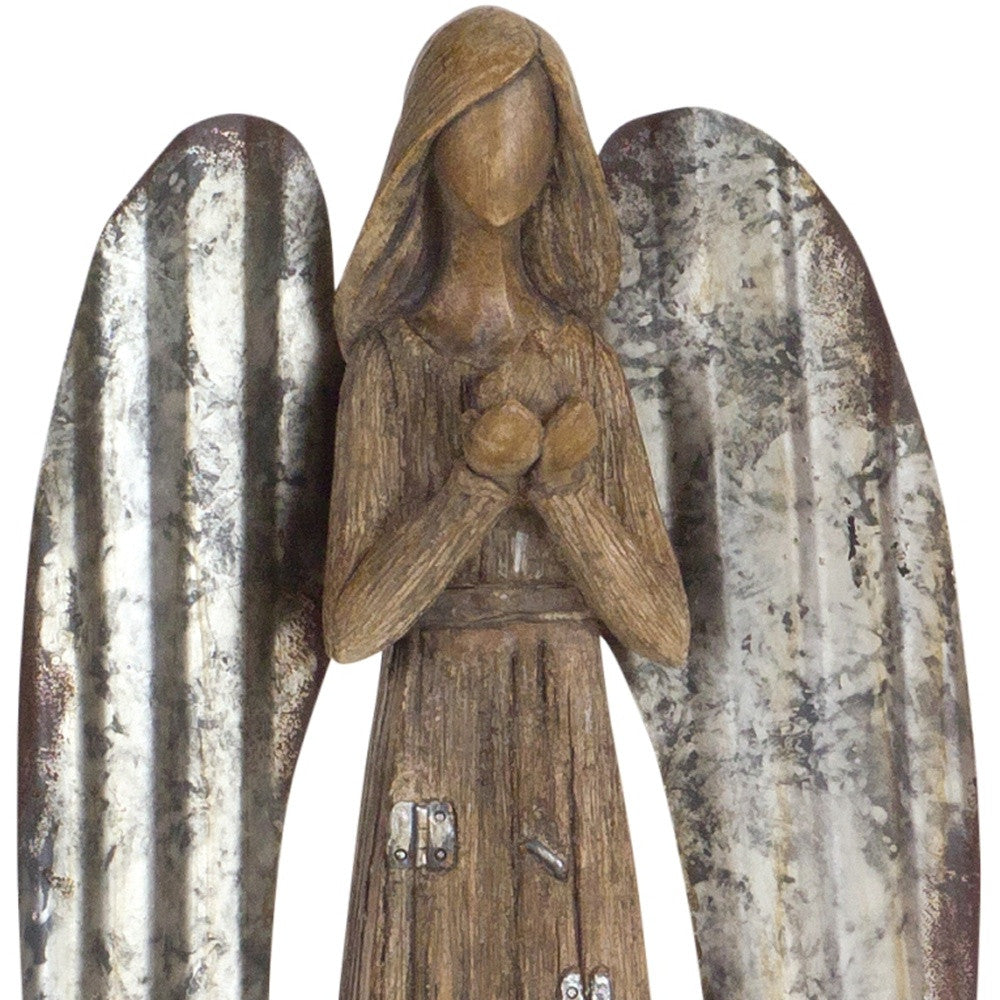 Set Of Two 14" Brown Polyresin Angel Figurine