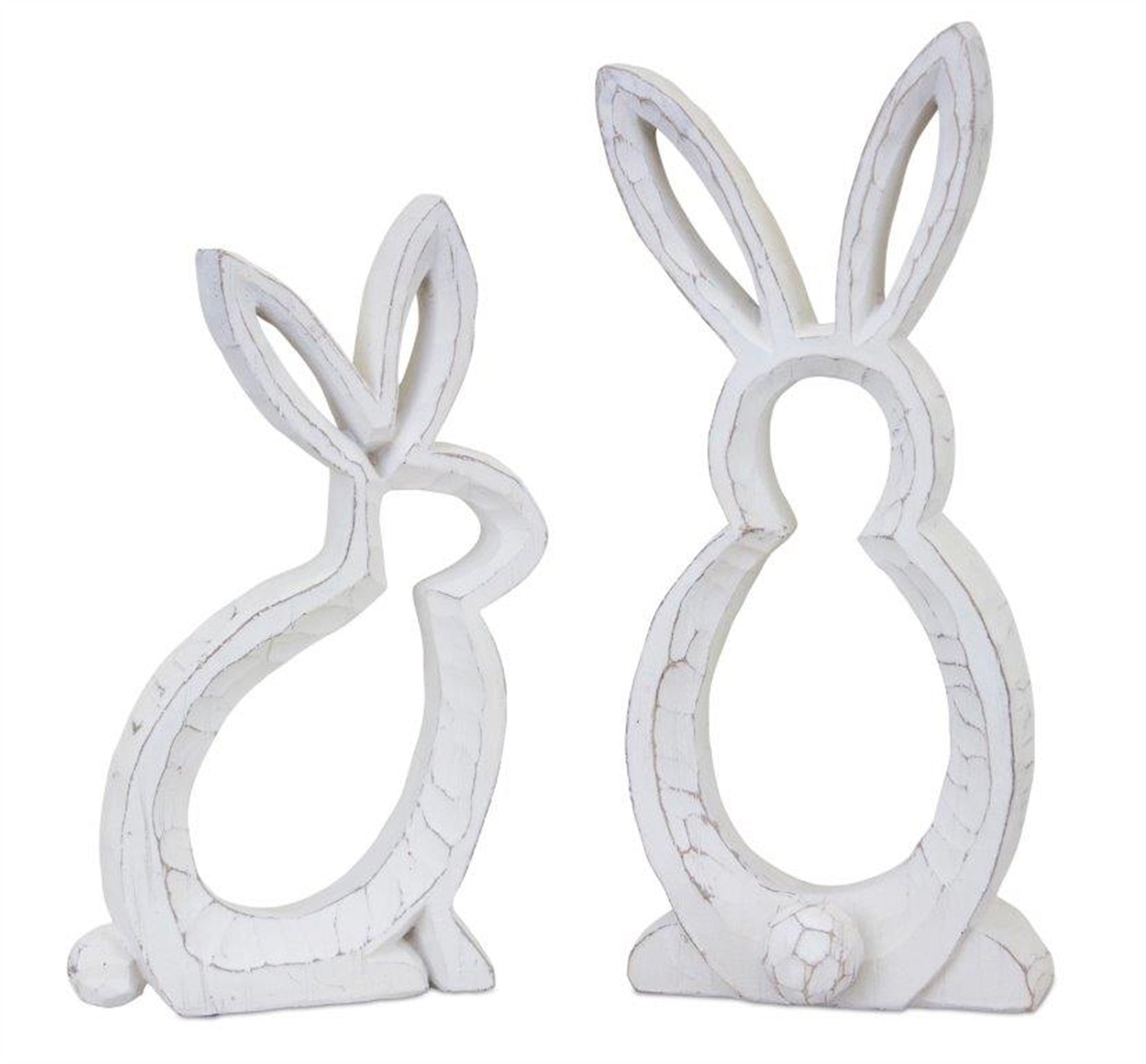 Set Of Two 11" White Polyresin Rabbit Figurine