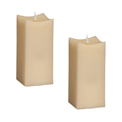 Set of Two Beige Square Flameless Pillar Candles