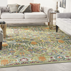 9' x 12' Green Floral Power Loom Area Rug