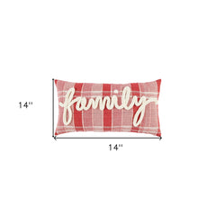 14" X 14" Red and Ivory Cotton Pillow
