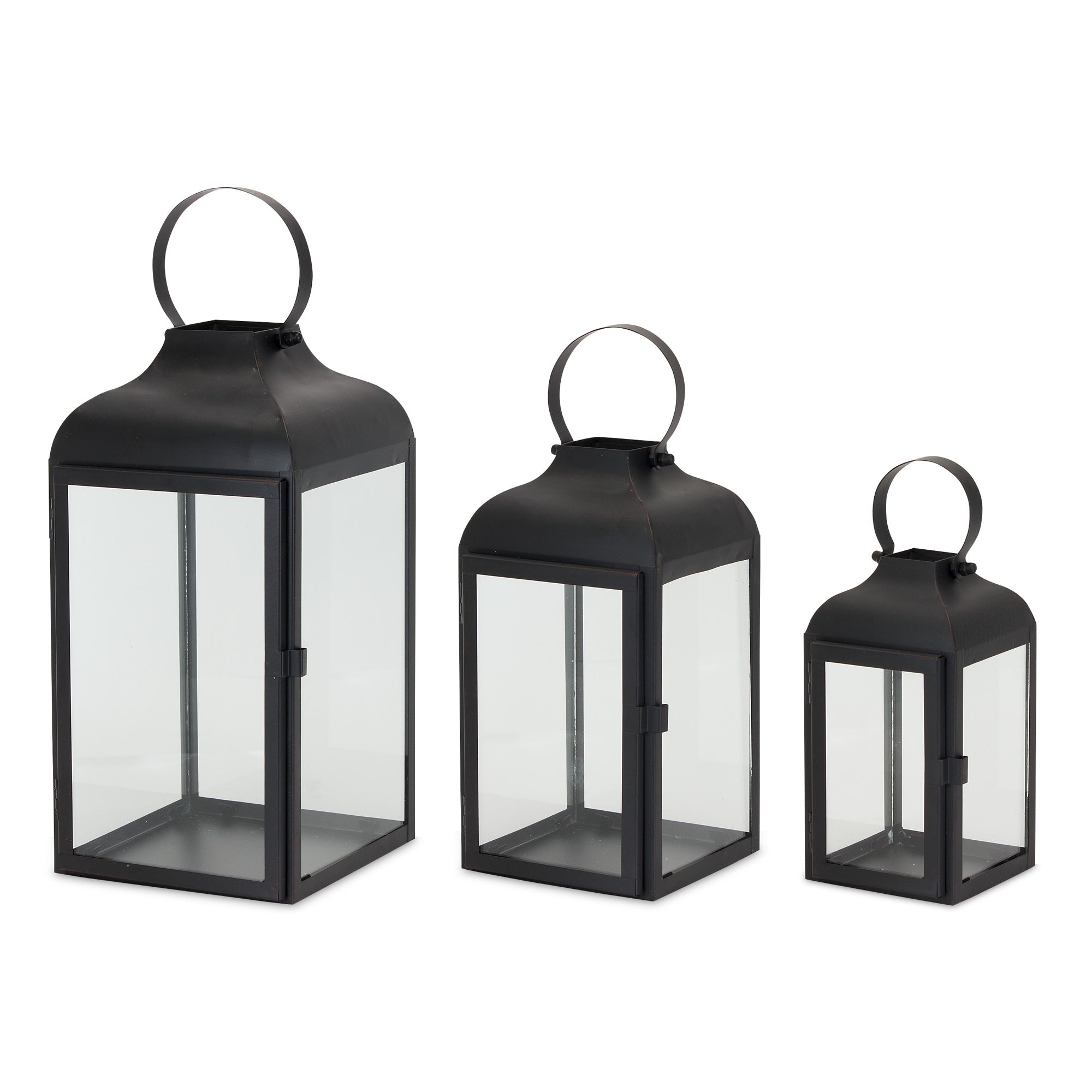 Set Of Two Black Flameless Floor Lantern Candle Holder