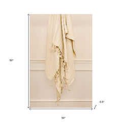 Ivory Knitted 100% Cotton Throw Blanket