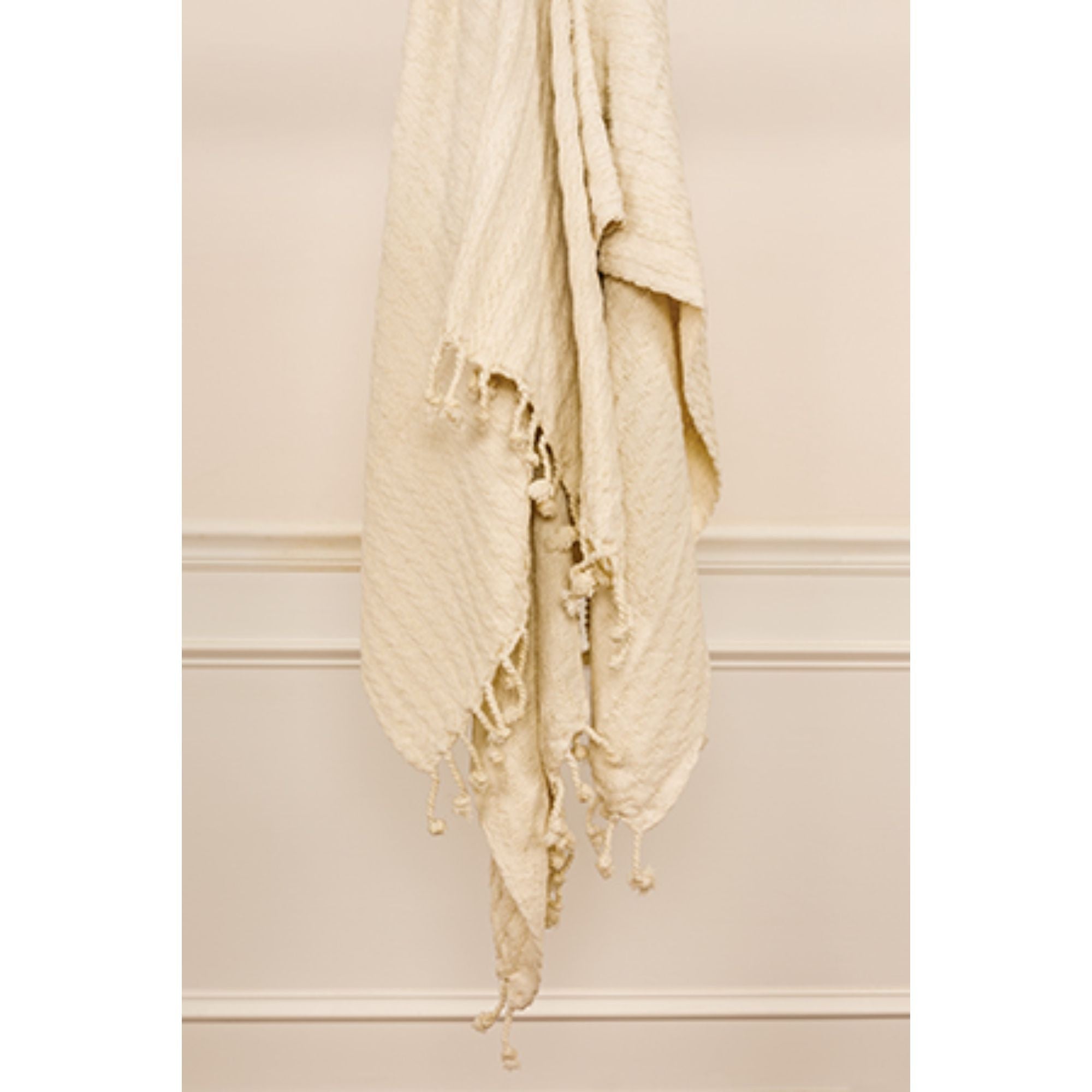 Ivory Knitted 100% Cotton Throw Blanket