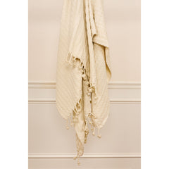 Ivory Knitted 100% Cotton Throw Blanket