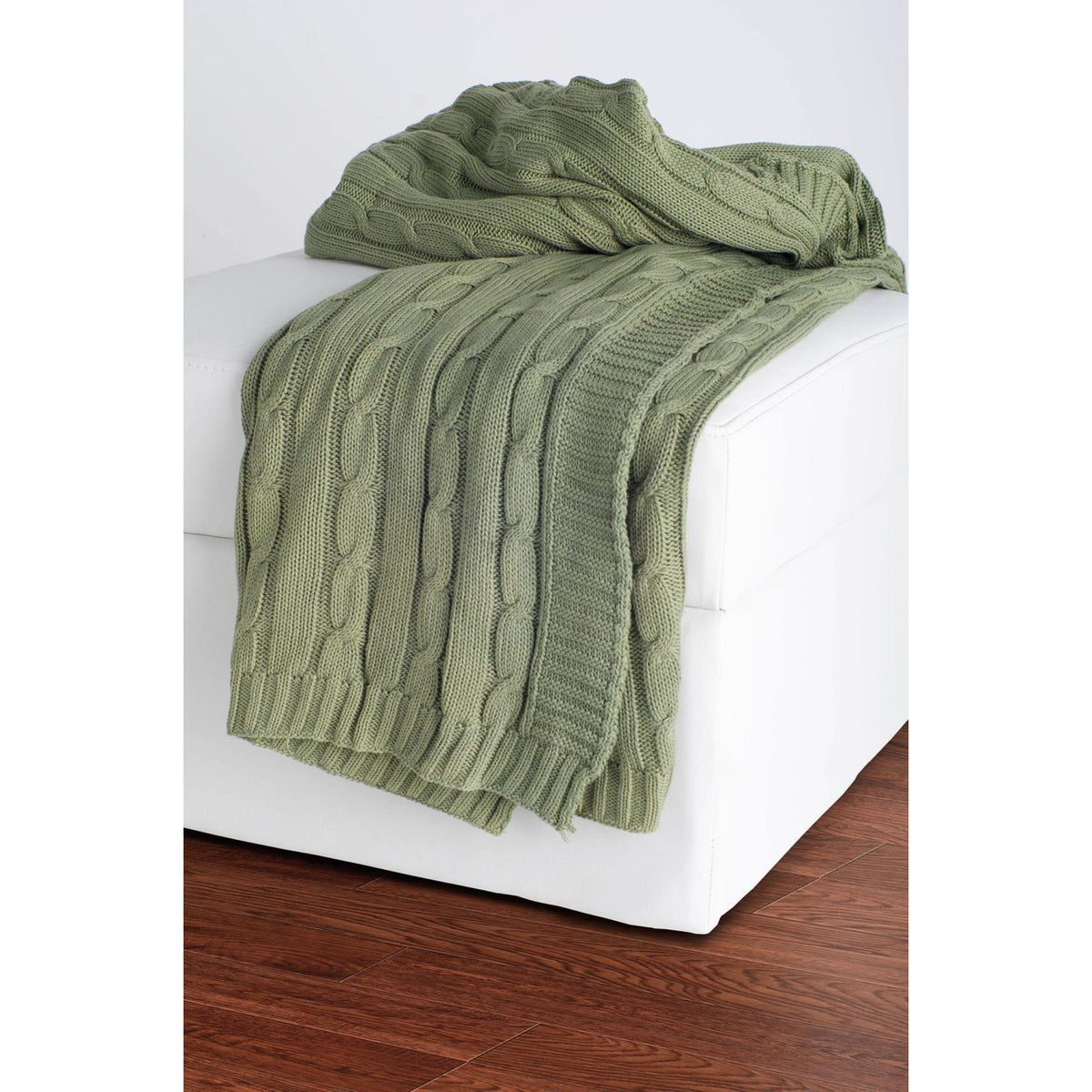 Olive Green Knitted 100% Cotton Throw Blanket