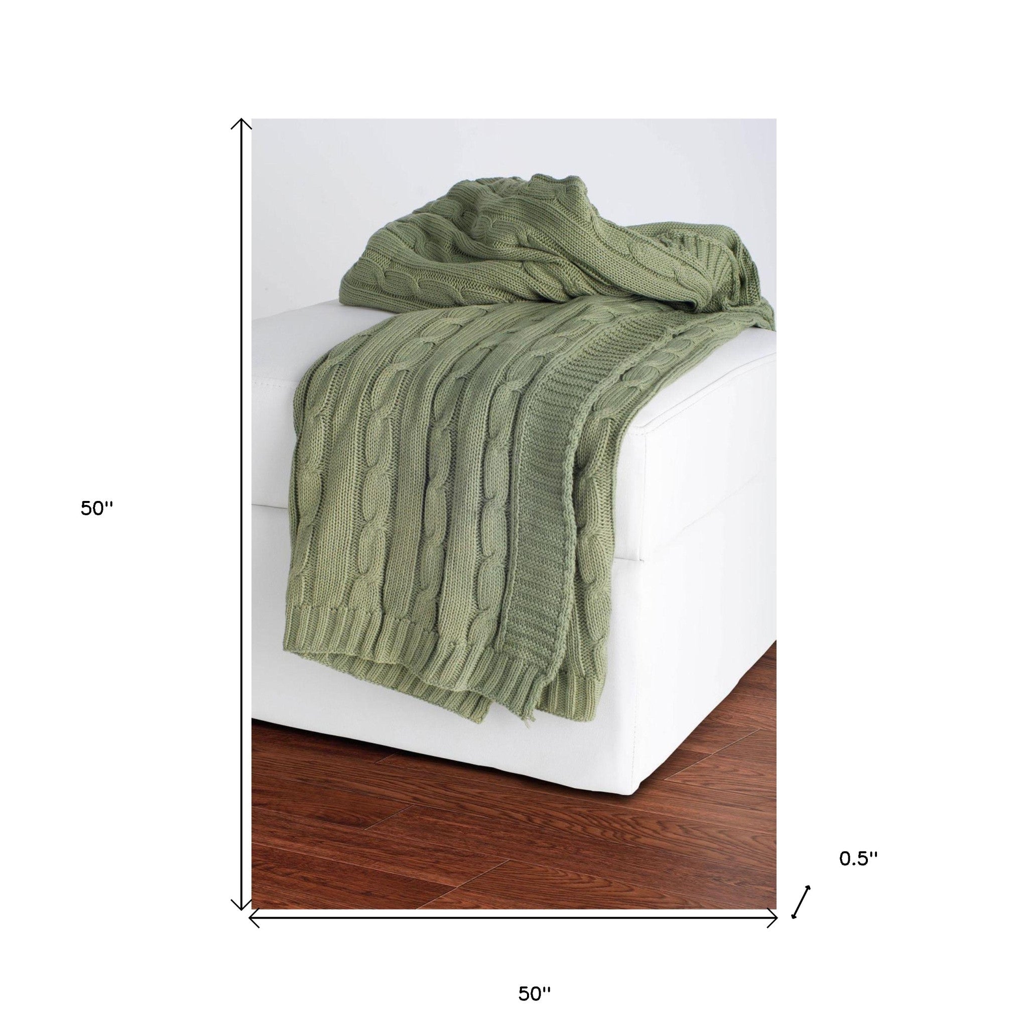 Olive Green Knitted 100% Cotton Throw Blanket