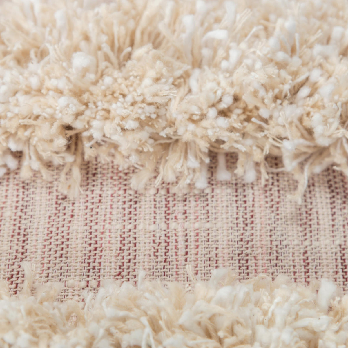 20" Beige and Pink Cotton Pillow With Fringe Edges
