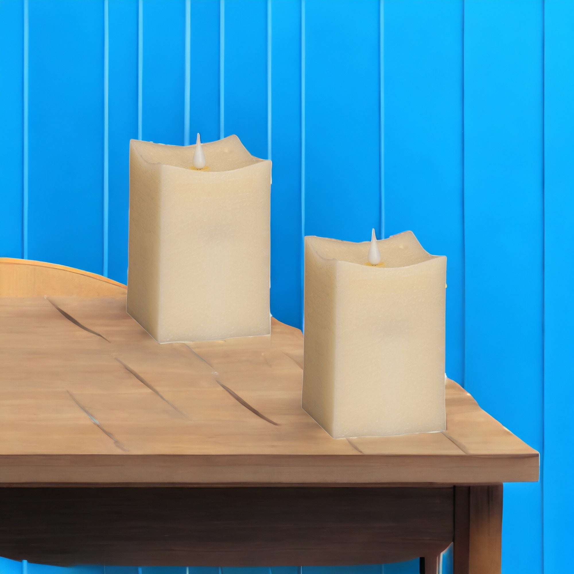 Set of Two Beige Flameless Pillar Candle