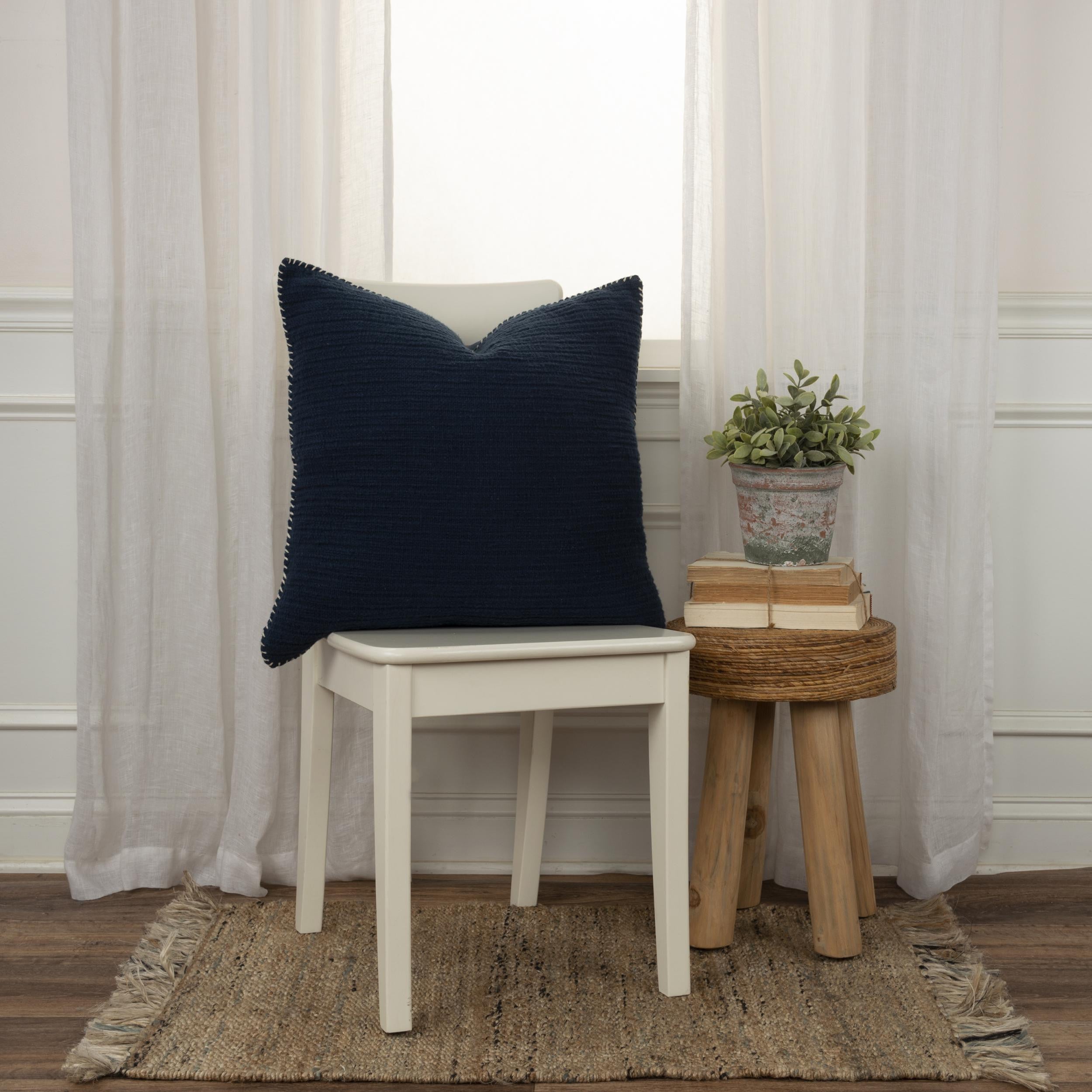 22" Navy Blue Cotton Pillow