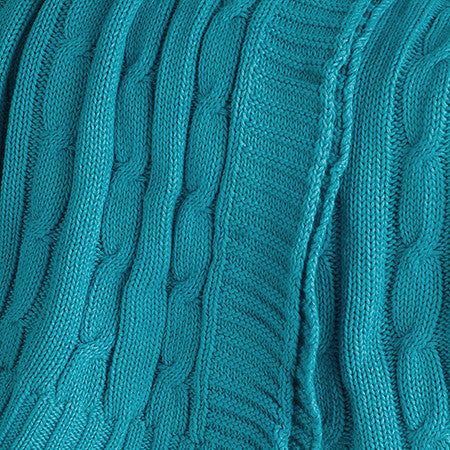 Teal Blue Knitted 100% Cotton Throw Blanket