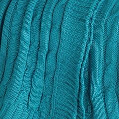 Teal Blue Knitted 100% Cotton Throw Blanket