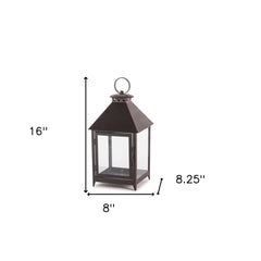 Set Of Two Black Flameless Floor Lantern Candle Holder