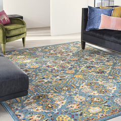 9' x 12' Teal and Gold Floral Power Loom Area Rug
