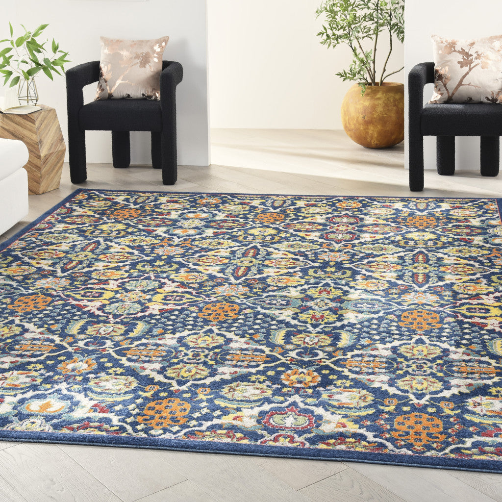 9' x 12' Blue and Yellow Floral Power Loom Area Rug