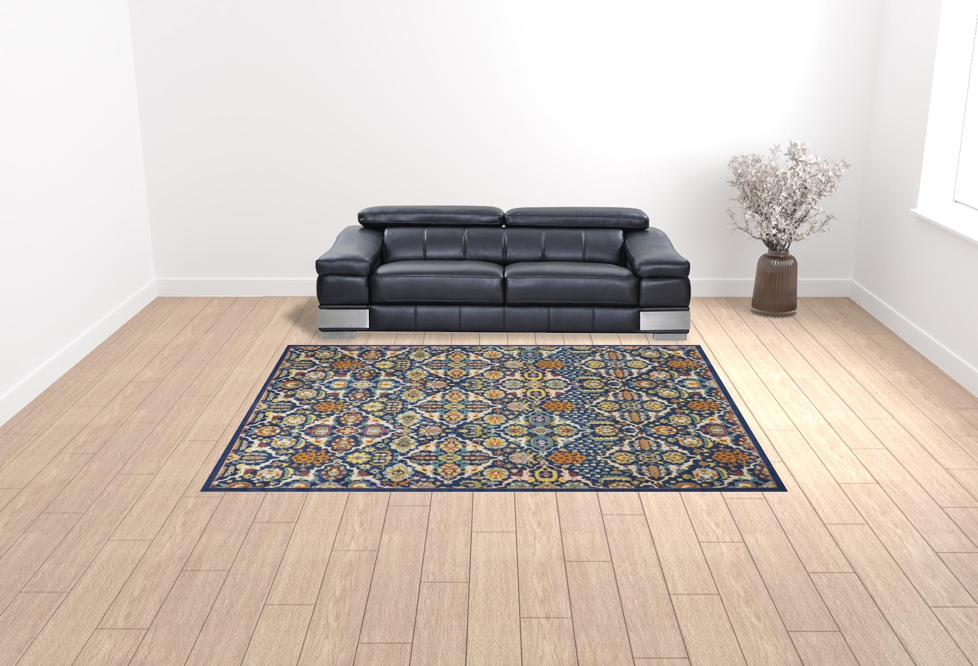 9' x 12' Blue and Yellow Floral Power Loom Area Rug