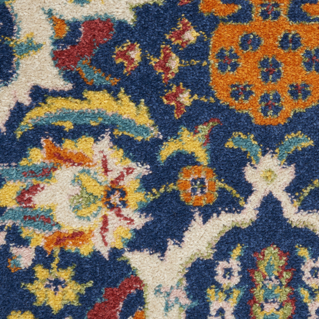 9' x 12' Blue and Yellow Floral Power Loom Area Rug