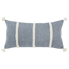 14" X 14" Blue and White Cotton Pillow With Tassels Edges
